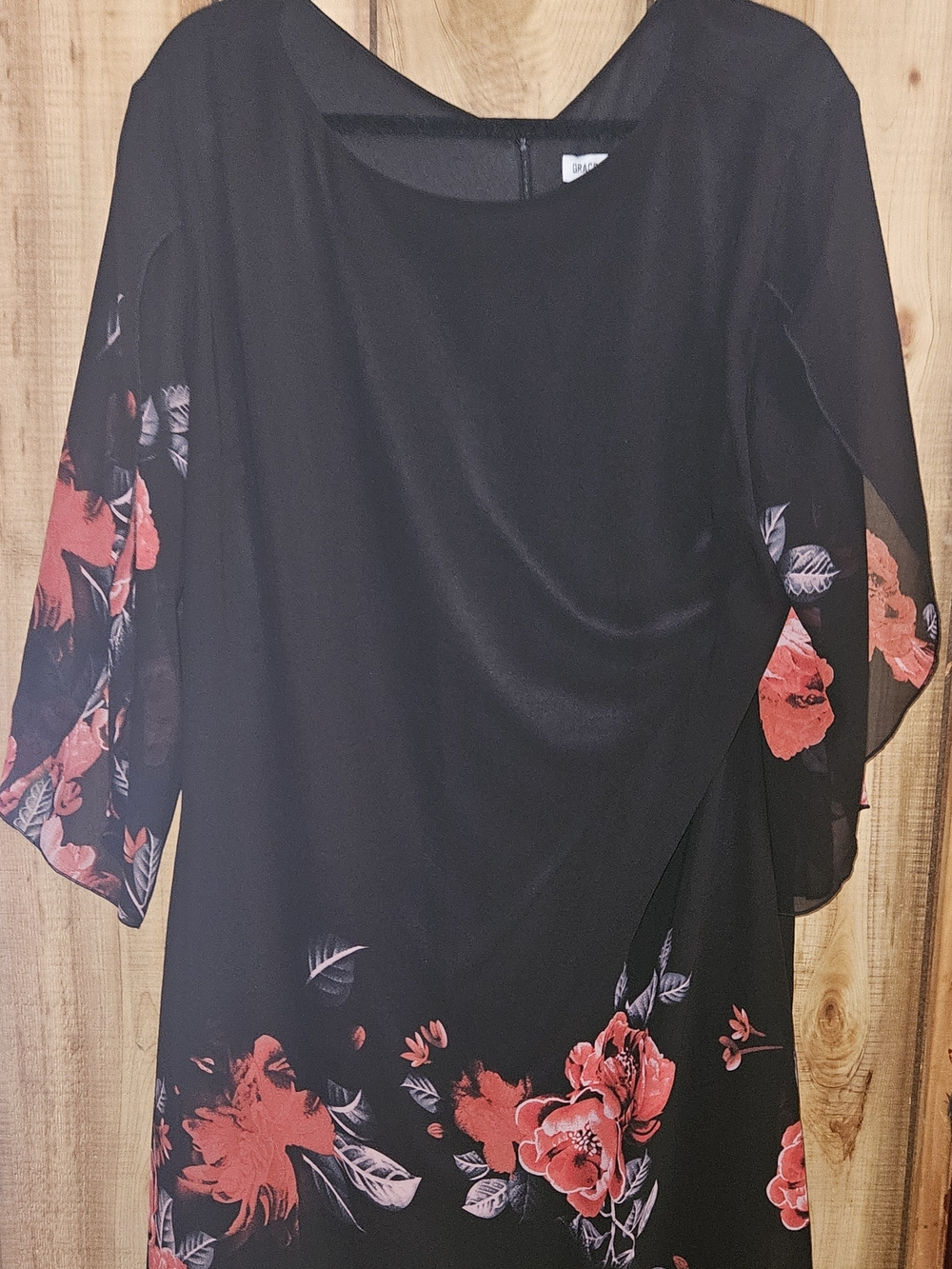 Grace Karin Black Dress with Red Floral Accents